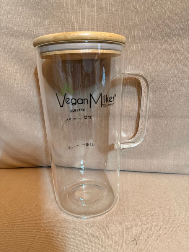 Vaso de cristal Vegan Milker con tapa bambú