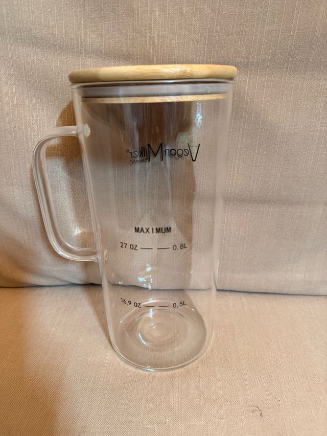 Vaso de cristal Vegan Milker con tapa bambú