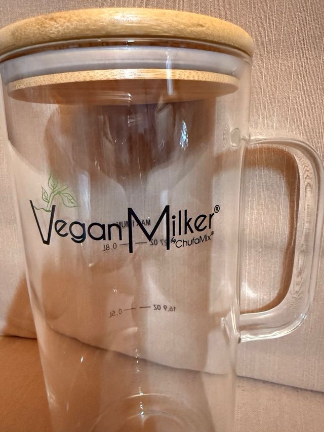 Vaso de cristal Vegan Milker con tapa bambú