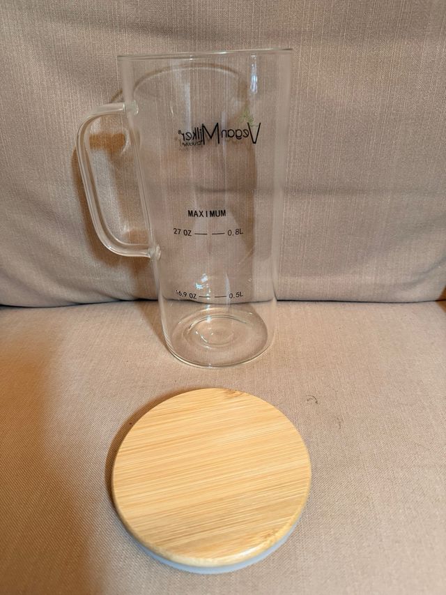 Vaso de cristal Vegan Milker con tapa bambú