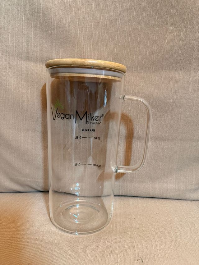 Vaso de cristal Vegan Milker con tapa bambú