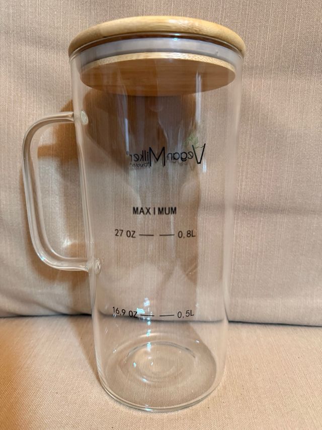 Vaso de cristal Vegan Milker con tapa bambú