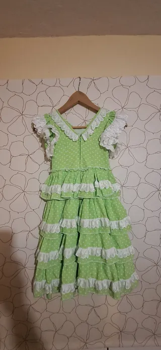Traje Flamenco Niña Verde Lunares
