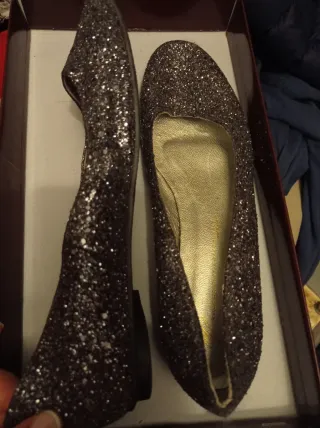 Bailarinas mujer Foot wear negras y plateadas