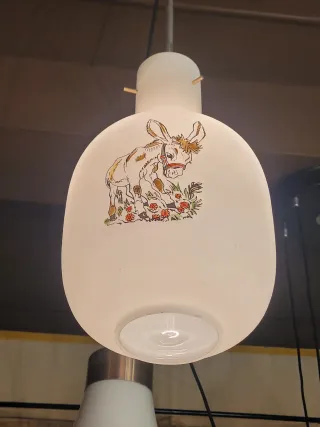 Lampada sospensione anni '50 vetro opalino dipinto