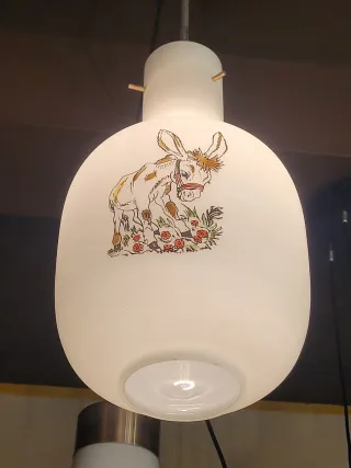 Lampada sospensione anni '50 vetro opalino dipinto