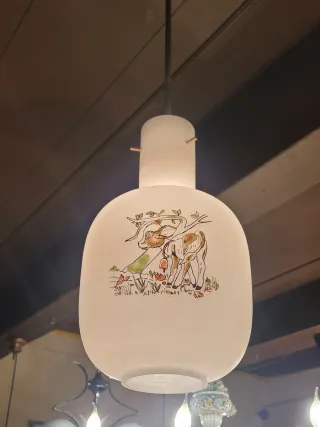 Lampada sospensione anni '50 vetro opalino dipinto