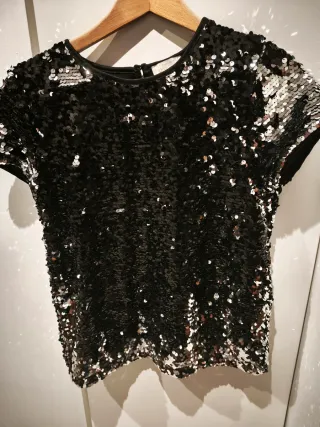 Maglia paillettes nere e argento