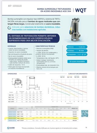 Bomba Sumergible Trituradora Acero Inoxidable