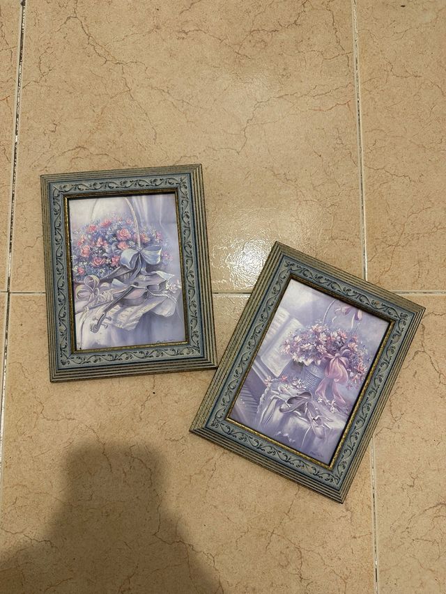 Pack 2 cuadros decorativos flores y oro