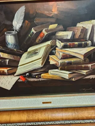 Cuadro J. Ripoll sobre libro marco madera