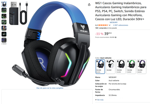 ¡-50%! | Weseary WG1 - Cascos Inalámbricos - Azul