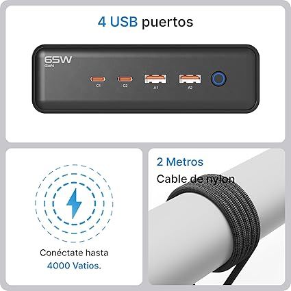 Cargador Voomy 65W GaN 4 Puertos USB