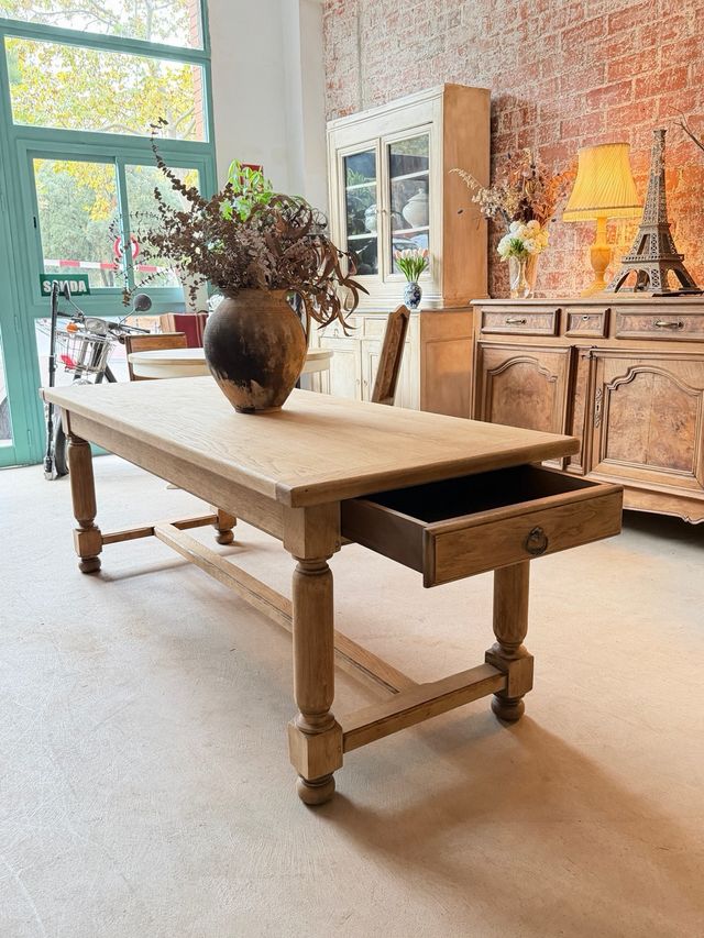 Mesa francesa de roble macizo lavado granja