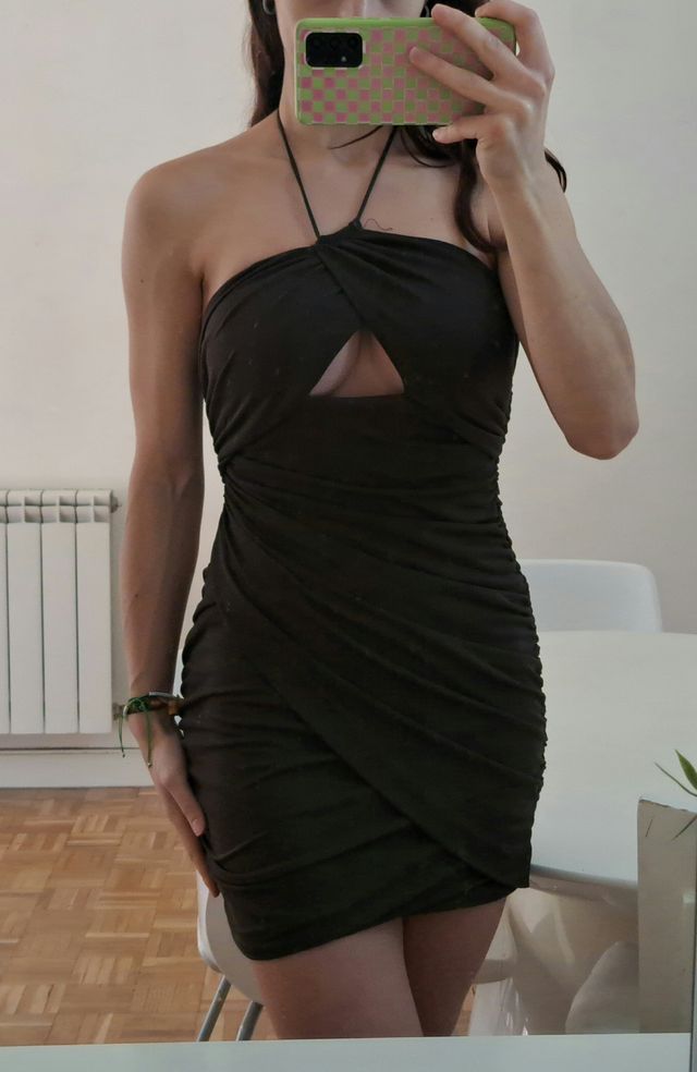 Vestido Zara Khaki Cut-out Halter