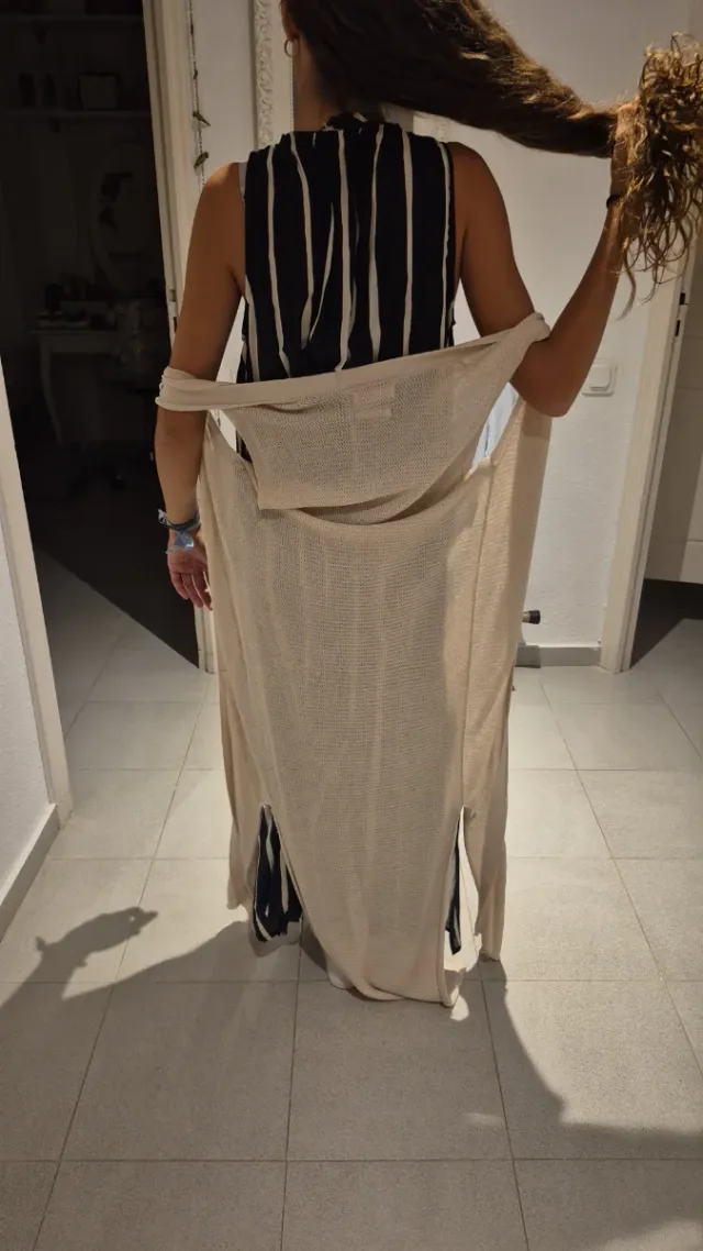 Vestido largo rayas beige y azul