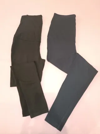 2 leggings premamá negros y azul marino