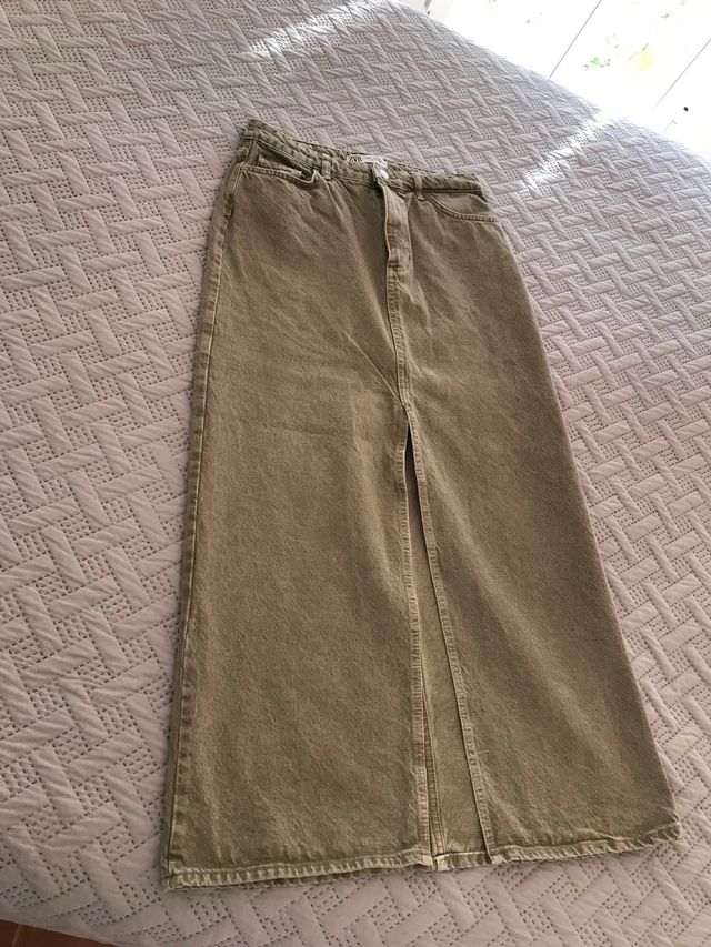 Falda larga ZARA verde oliva