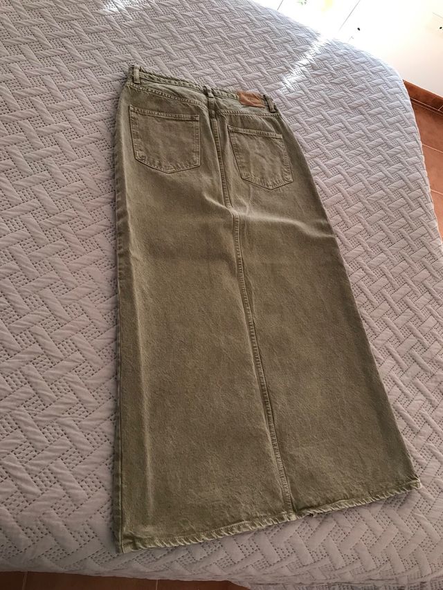Falda larga ZARA verde oliva