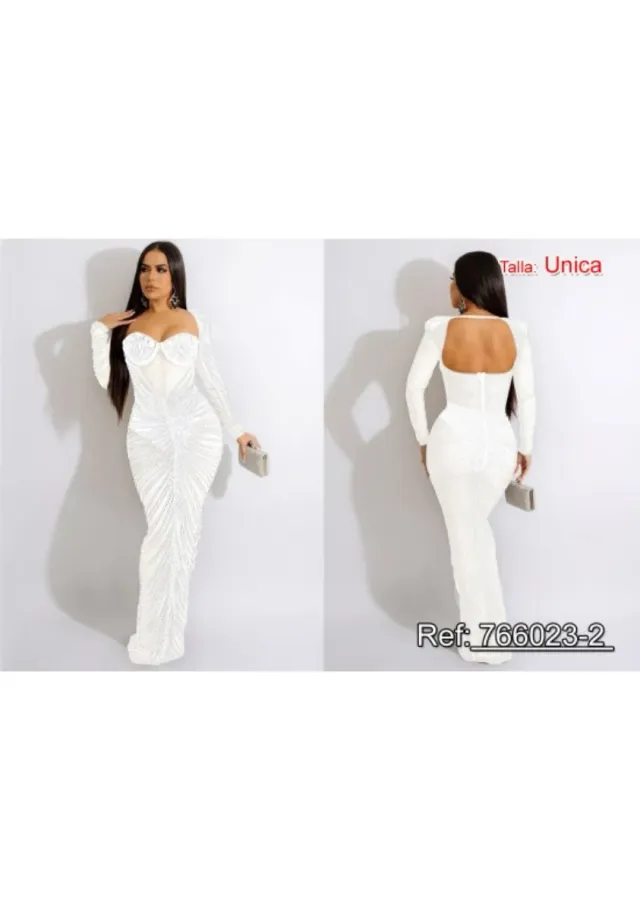 Vestido Blanco Exclusivo con Detalles Dorados