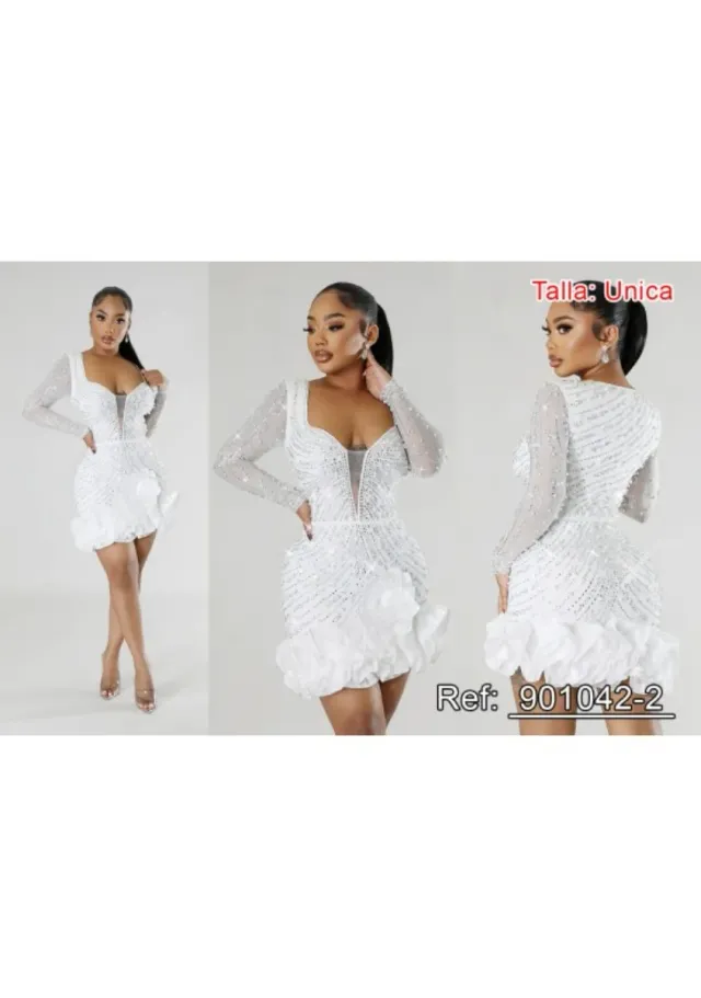 Vestido Blanco Exclusivo con Detalles Dorados