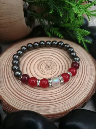 Pulsera elástica piedras rojas y negras