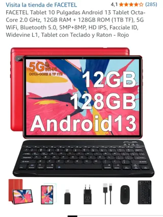 Tablet FACETEL 10 Android 13 12GB RAM 128GB Rosso