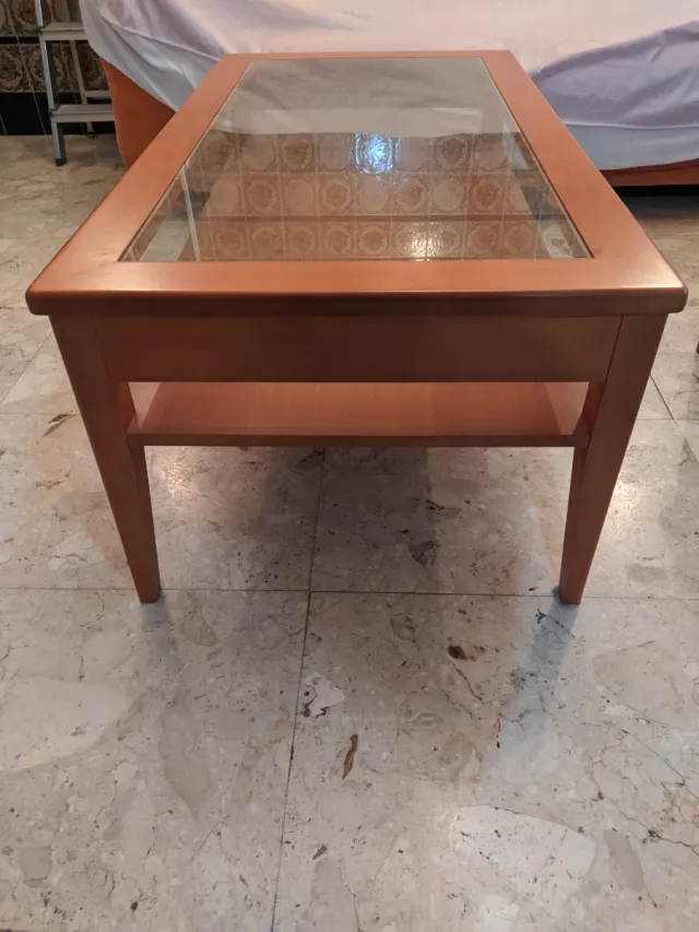 Mesa centro elevable madera y cristal