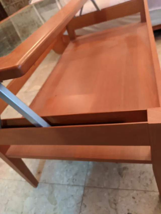 Mesa centro elevable madera y cristal