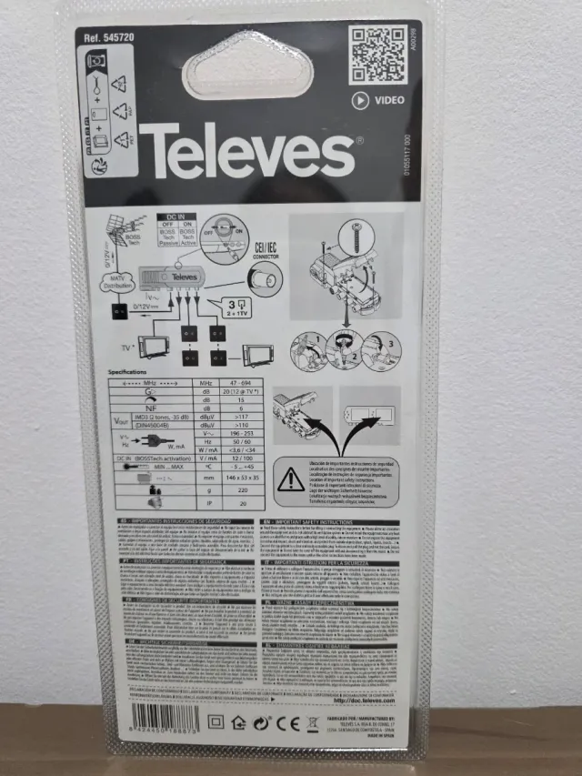 AMPLIFICADOR TV TELEVES VHF/UHF INTERIOR.
