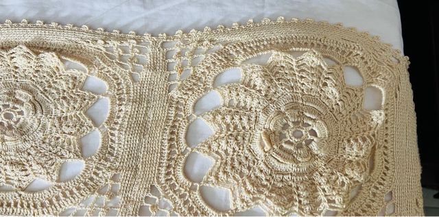 Colcha Crochet Artesanía Vintage Beige