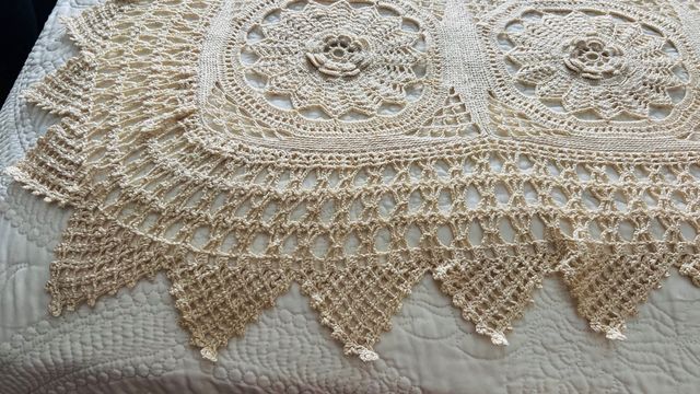 Colcha Crochet Artesanía Vintage Beige