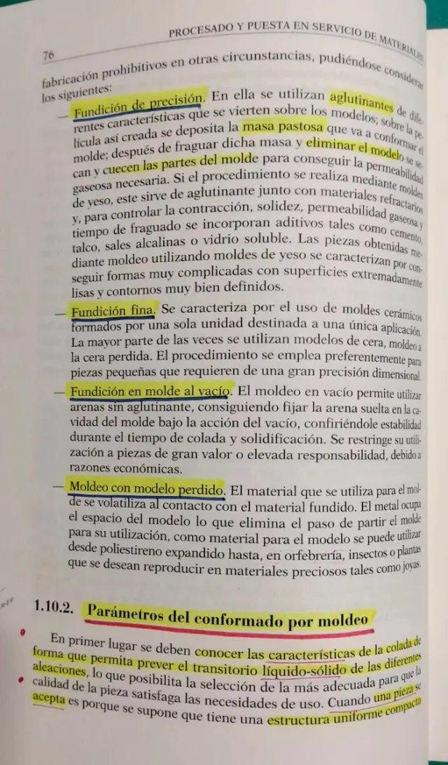 Procesado y puesta en servicio de materiales
