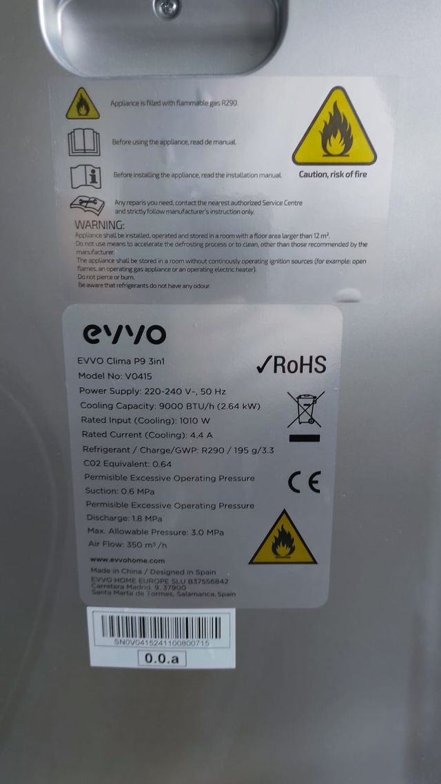 A/C Portátil EVVO Clima P9 3en1