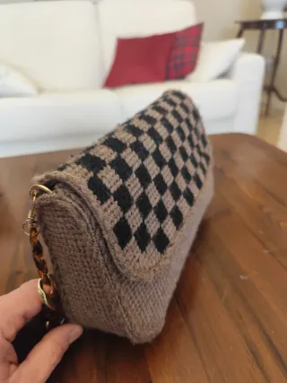 Borsa fatta a mano scacchi marrone nero