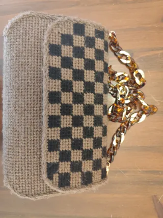Borsa fatta a mano scacchi marrone nero