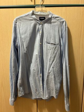 Camicia Pull&Bear uomo collo coreana azzurra