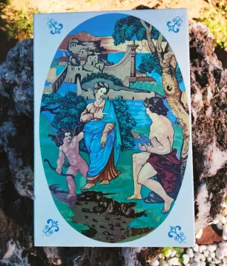 AZULEJO - CUPIDO CON ENAMORADOS -