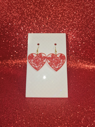 Pendientes Corazón Rojo con Rosa