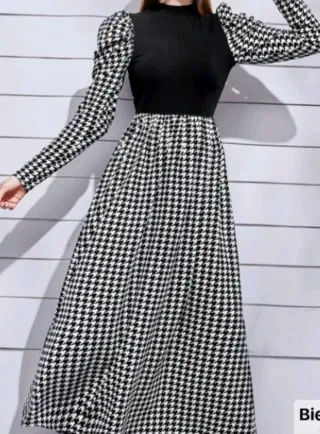 Vestido largo estampado pata de gallo