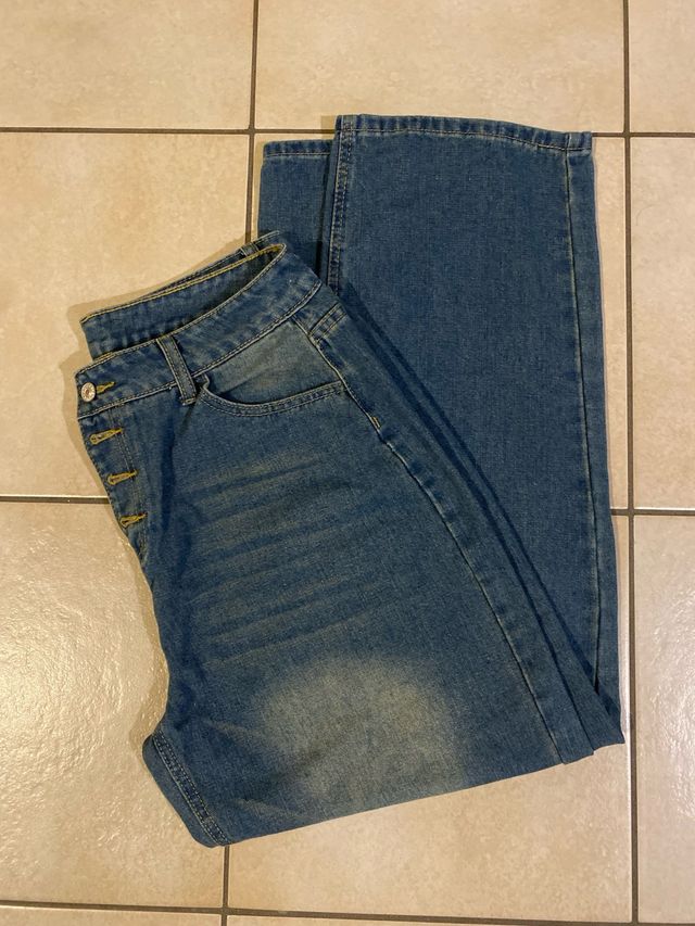 Jeans Vita Alta Wide-Leg Denim Blu