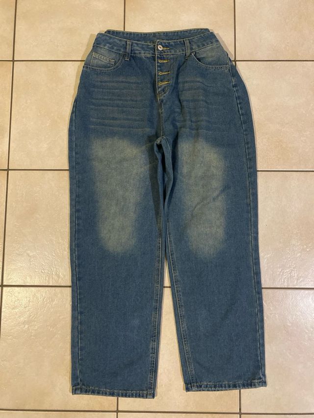 Jeans Vita Alta Wide-Leg Denim Blu