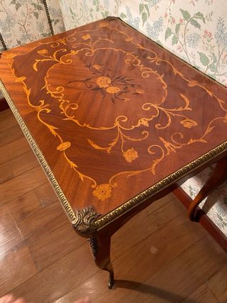 Mesa de juego marquetería madera y metal