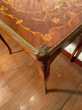 Mesa de juego marquetería madera y metal