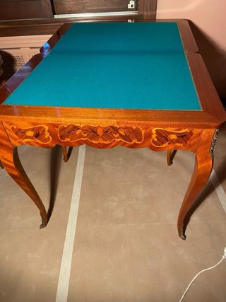 Mesa de juego marquetería madera y metal