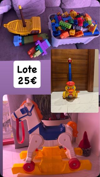 Lote de juguetes: Barco, pato y caballo balancín