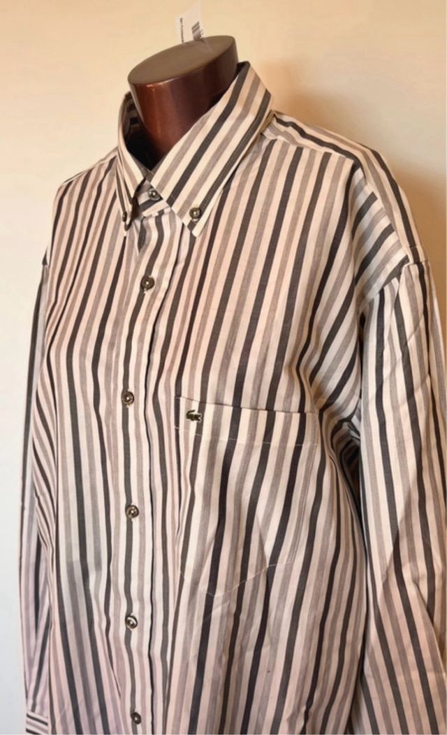 Camisa Lacoste Rayas Gris Blanco