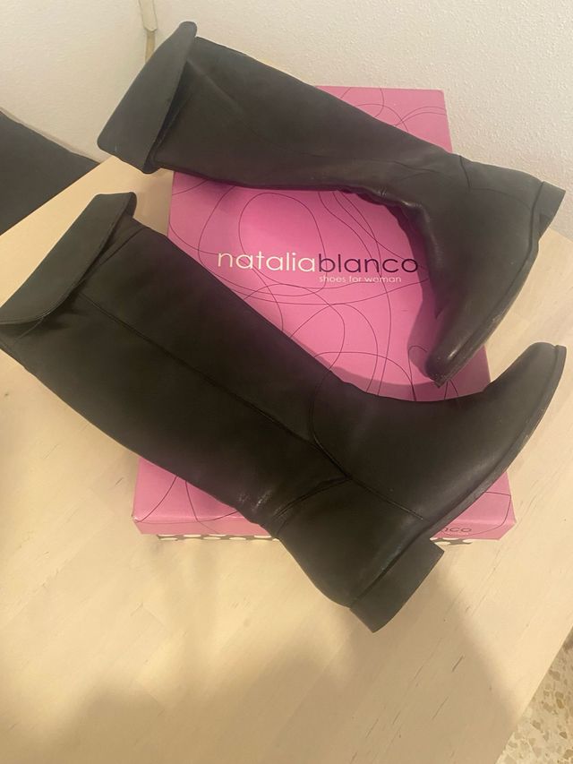 Botas Natalia Blanco Piel Talla 39 Negras