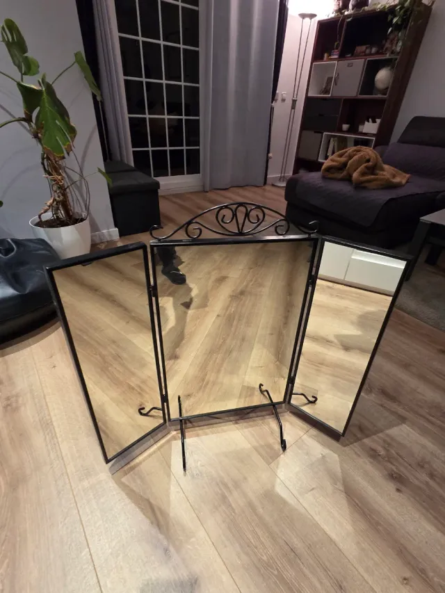 ESPEJO TRÍPTICO DE PIE NEGRO (3 CUERPOS)