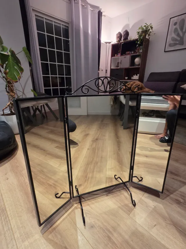 ESPEJO TRÍPTICO DE PIE NEGRO (3 CUERPOS)